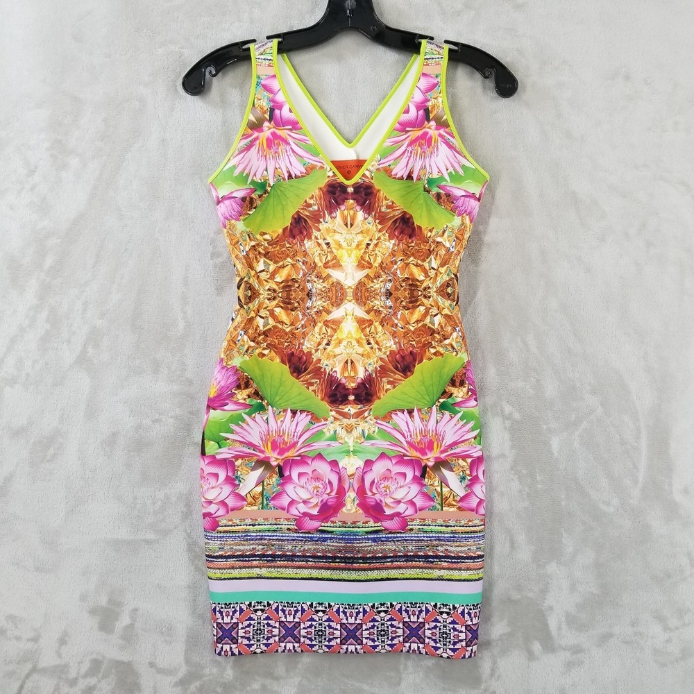 Clover Canyon Dress Women Small Multicolor‎ Fools Gold Bodycon Neoprene Stretch
